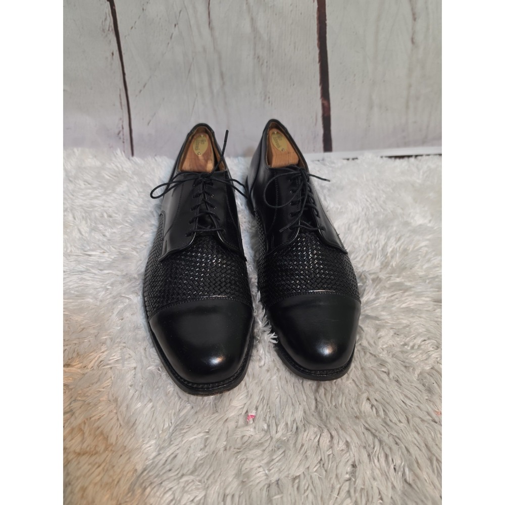 Allen Eemonds Black Woven Leather Shoes Cap‎ Toe Lace Up Oxford Shoes Size 11